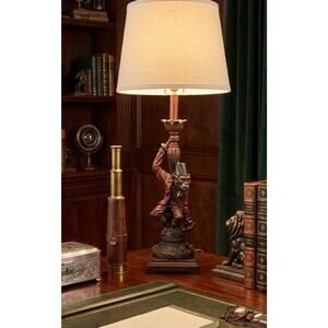 Vintage-Style Monkey Butler Table Lamp, Red Coat Resin Chimp, Whimsical Office